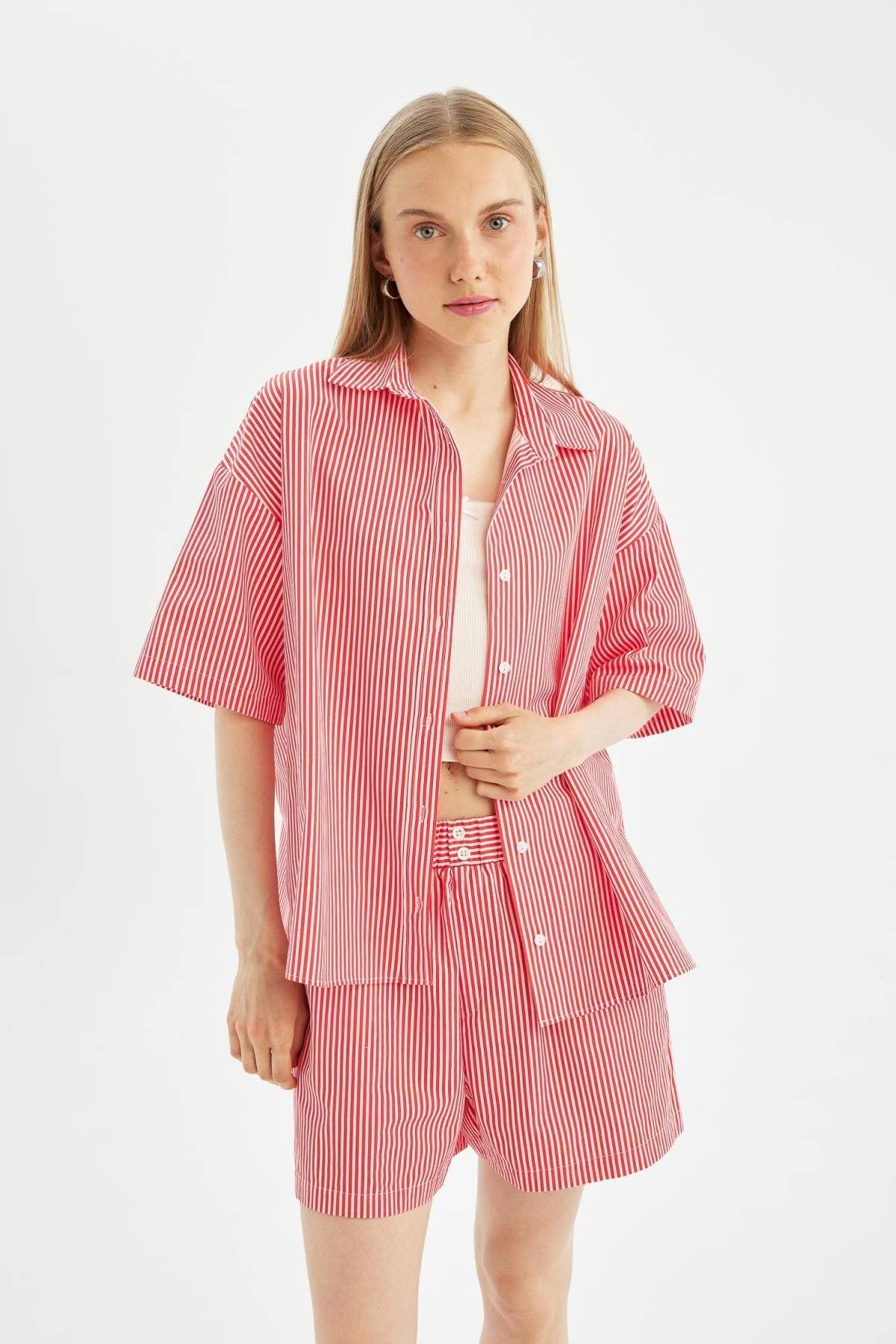 پیراهن آستین کوتاه پوپلین با سایز بزرگ