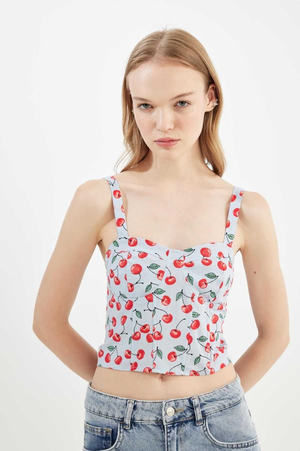 بلوز پوپلین بنددار طرح دار باحال