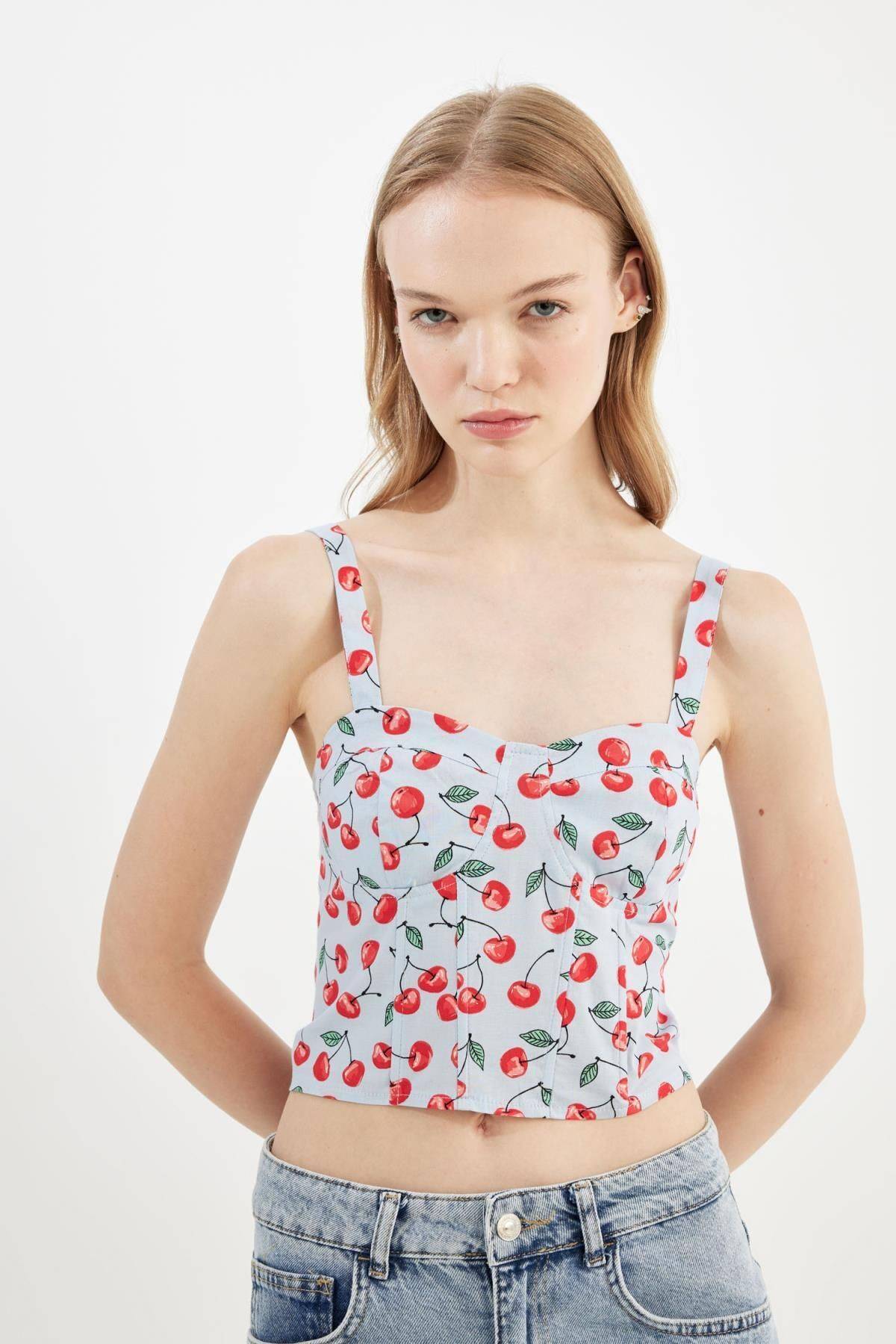 بلوز پوپلین بنددار طرح دار باحال