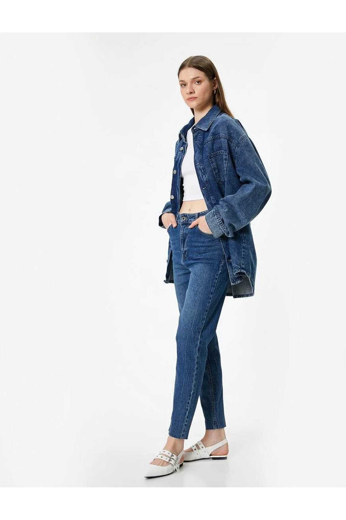 شلوار جین کمر بلند باریک و راست پا نخی - ایو اسلیم جین