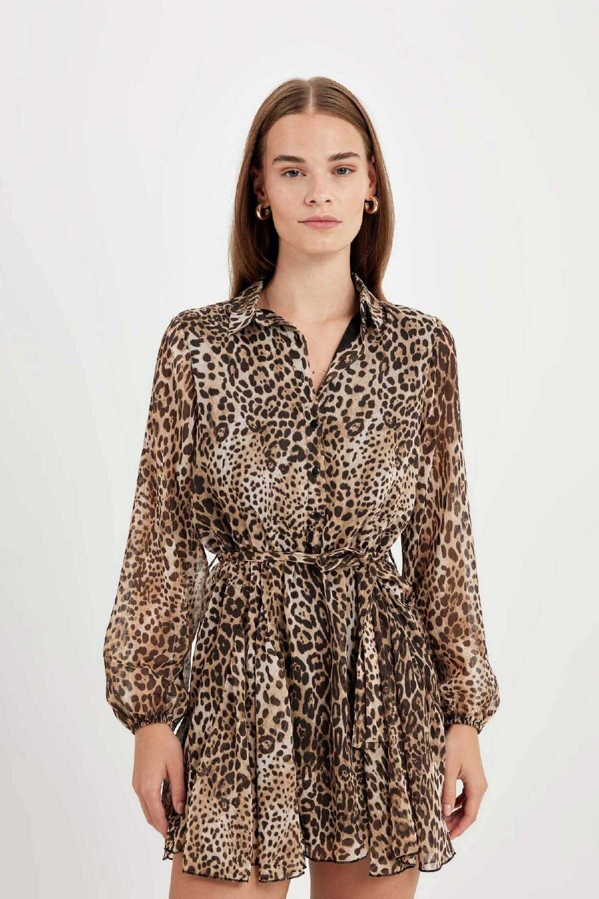 لباس کوتاه آستین بلند طرح پلنگی