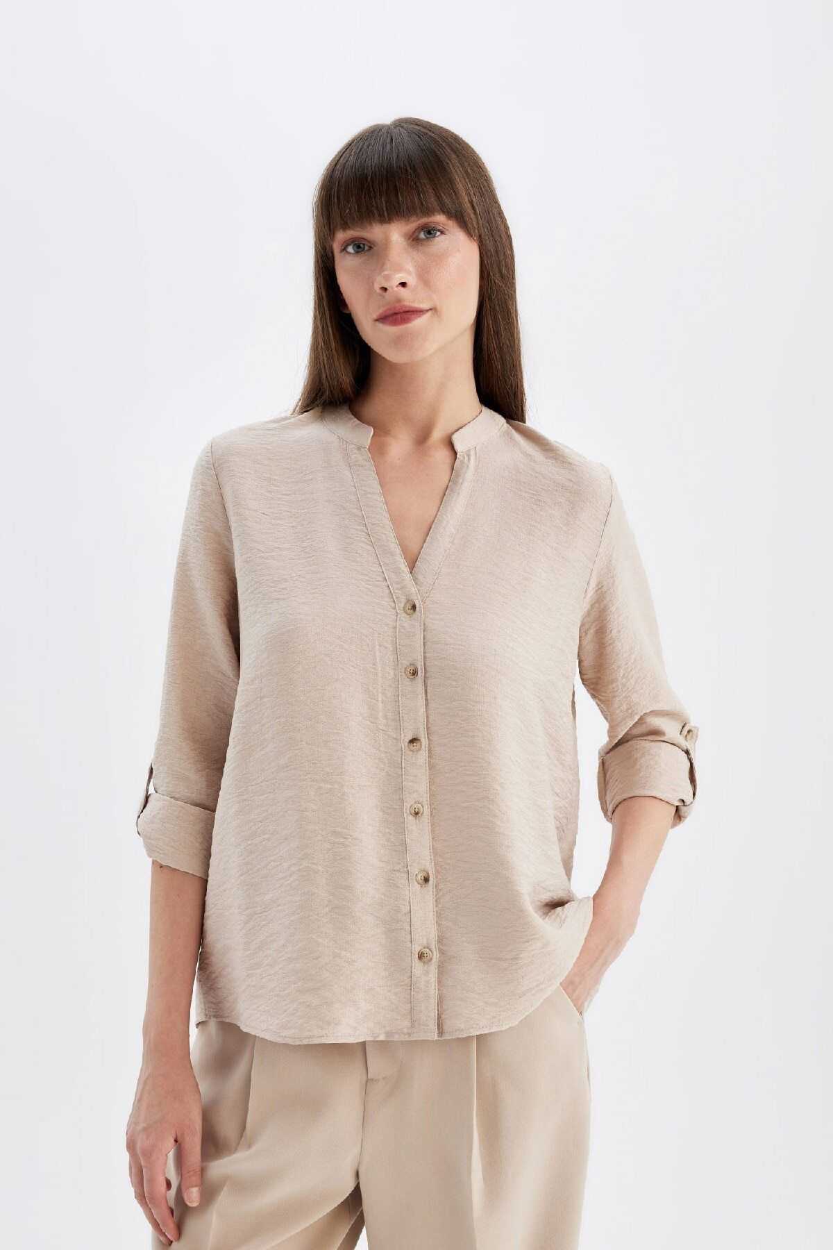 پیراهن آستین بلند یقه خدمه فیت منظم