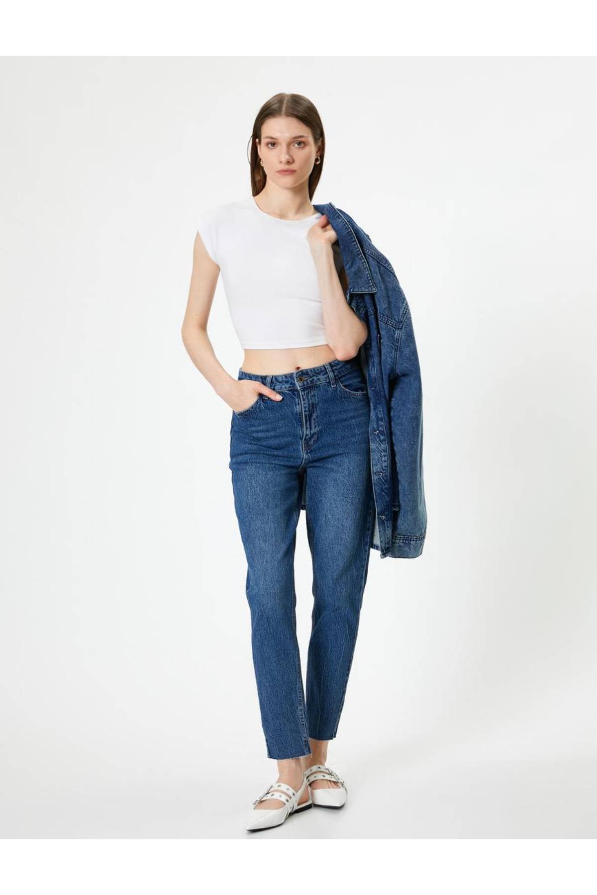 شلوار جین کمر بلند باریک و راست پا نخی - ایو اسلیم جین