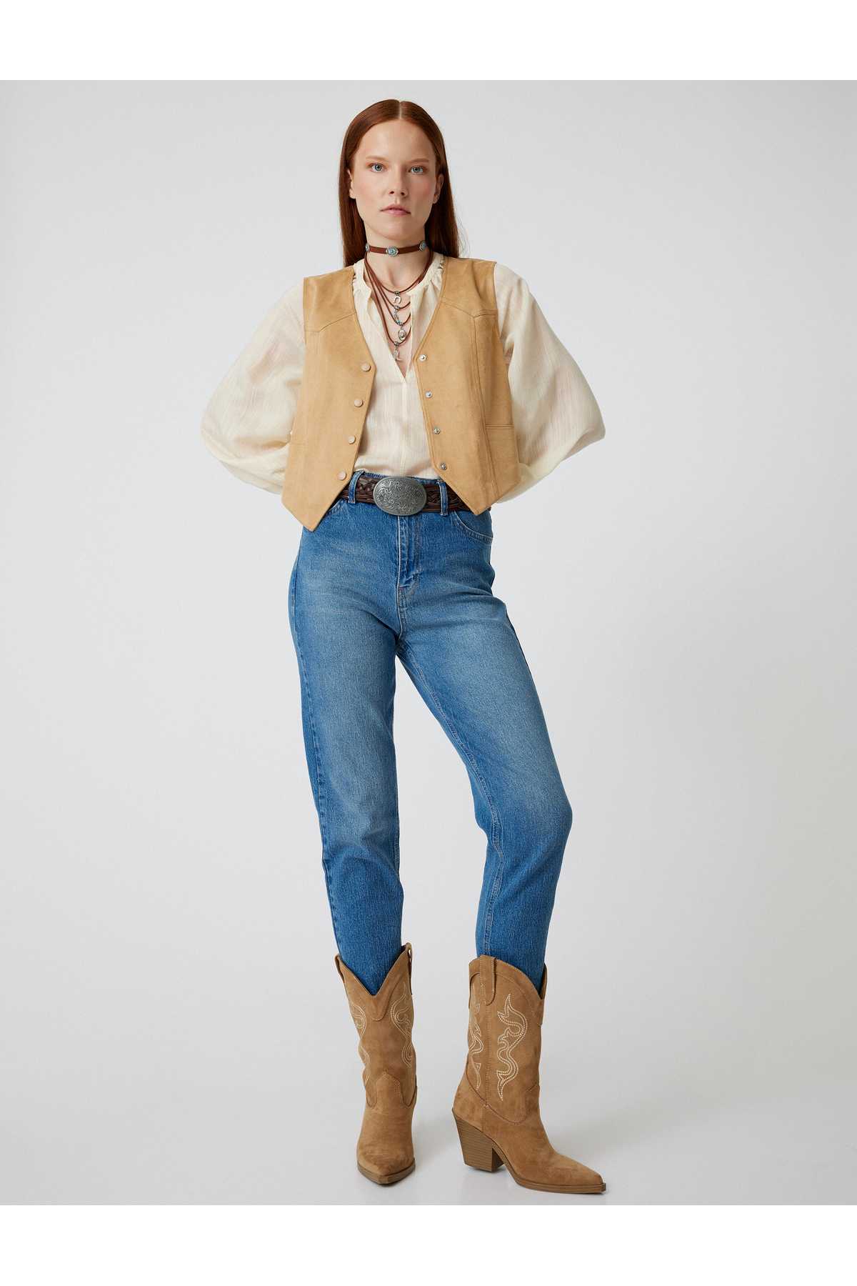 شلوار جین کمر بلند باریک و راست پا نخی - ایو اسلیم جین