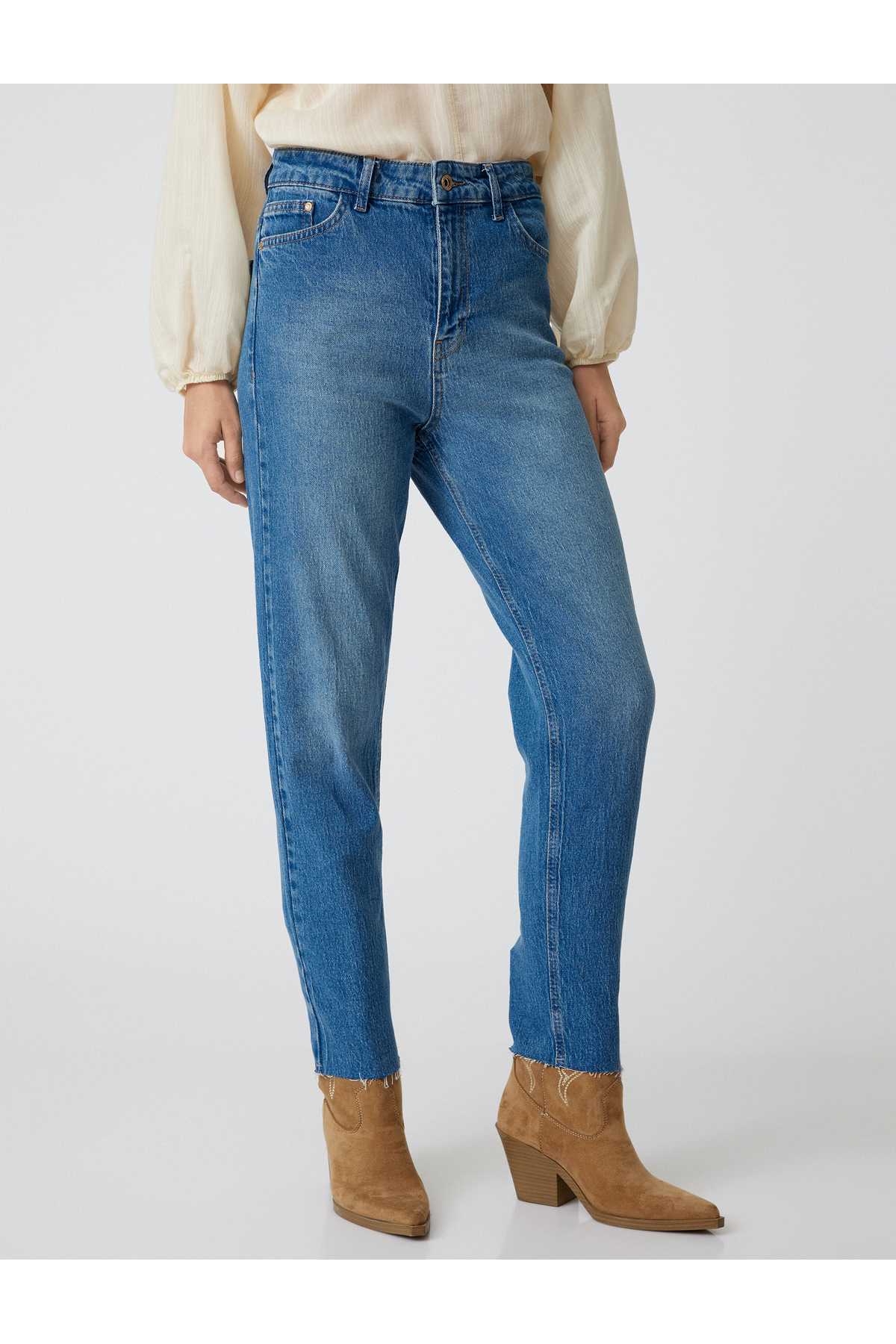 شلوار جین کمر بلند باریک و راست پا نخی - ایو اسلیم جین