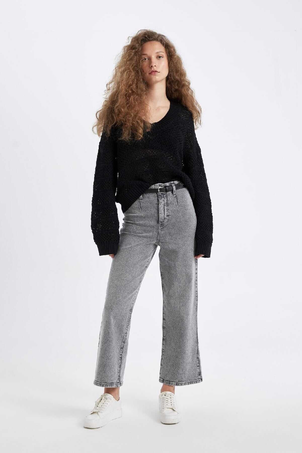 ژاکت بافتنی یقه V شکل مشکی زنانه D4633ax24au