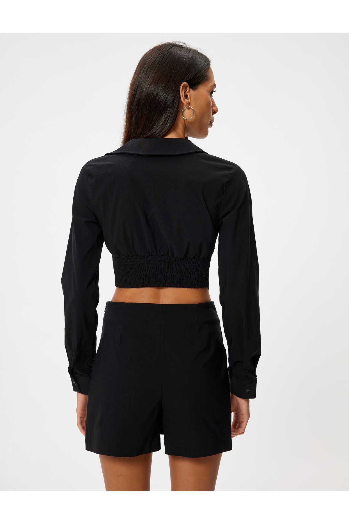 بلوز Crop یقه V-آستین بلند لوازم جانبی فلزی باریک