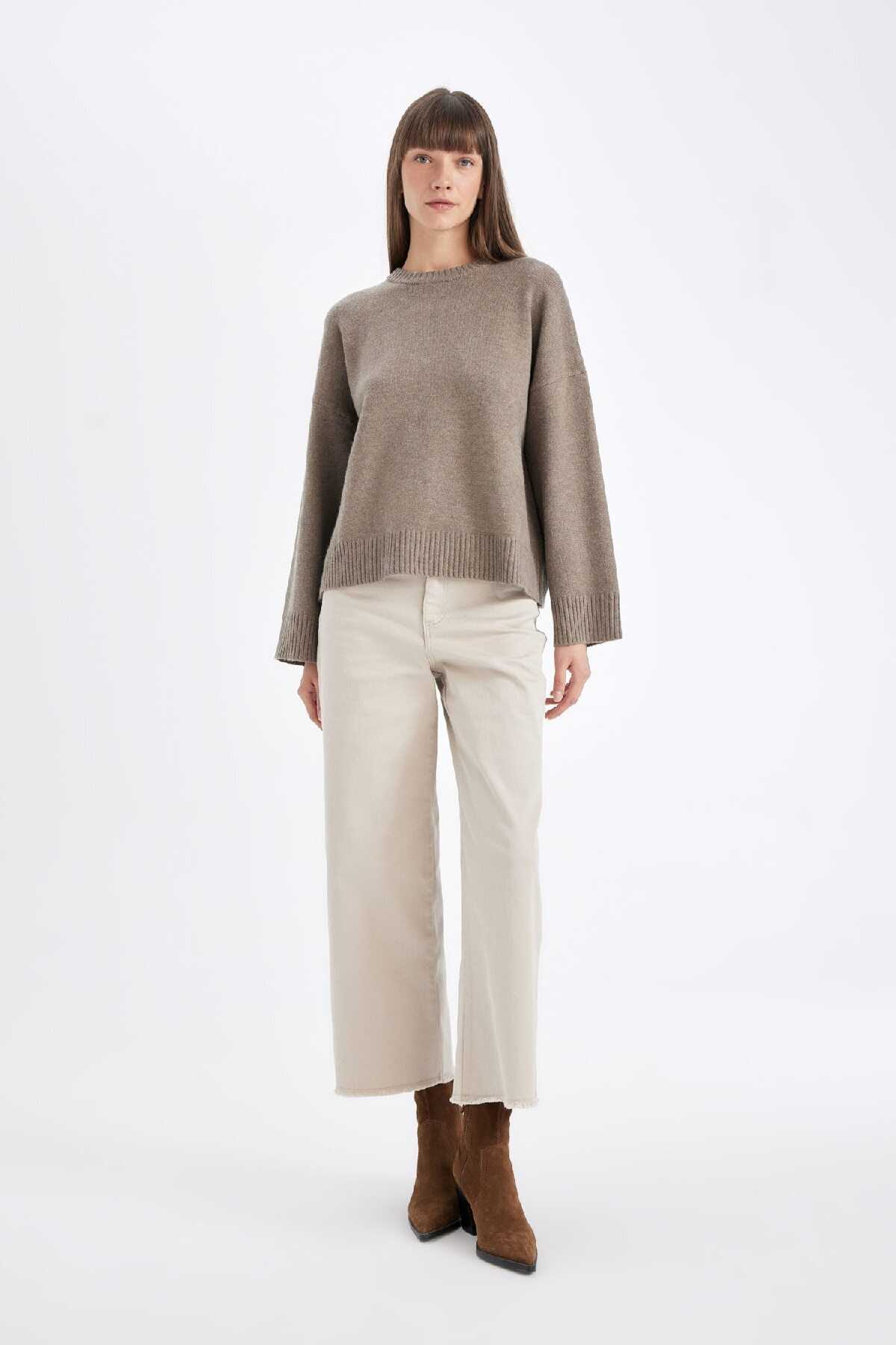 شلوار Culotte Gabardine کمر بلند پایه ساده جیب گشاد ساق C7535ax24au