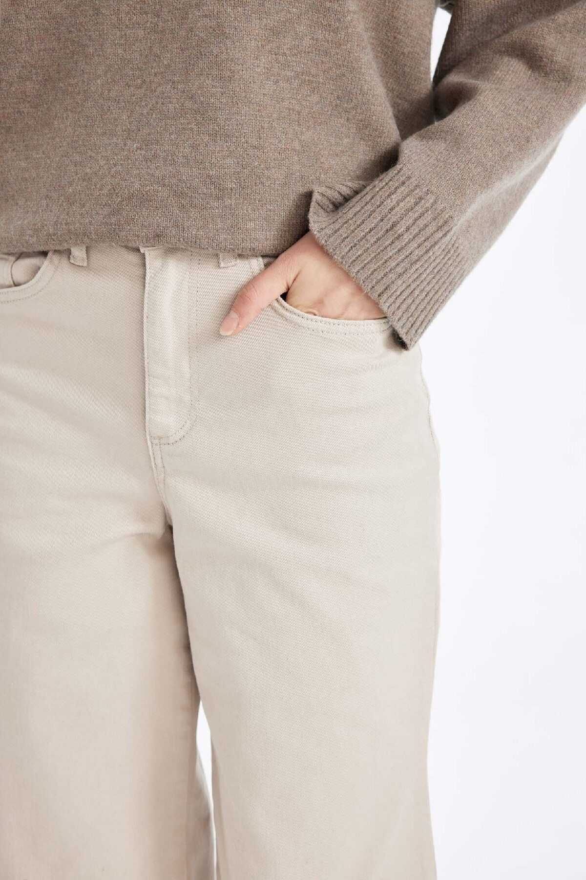 شلوار Culotte Gabardine کمر بلند پایه ساده جیب گشاد ساق C7535ax24au