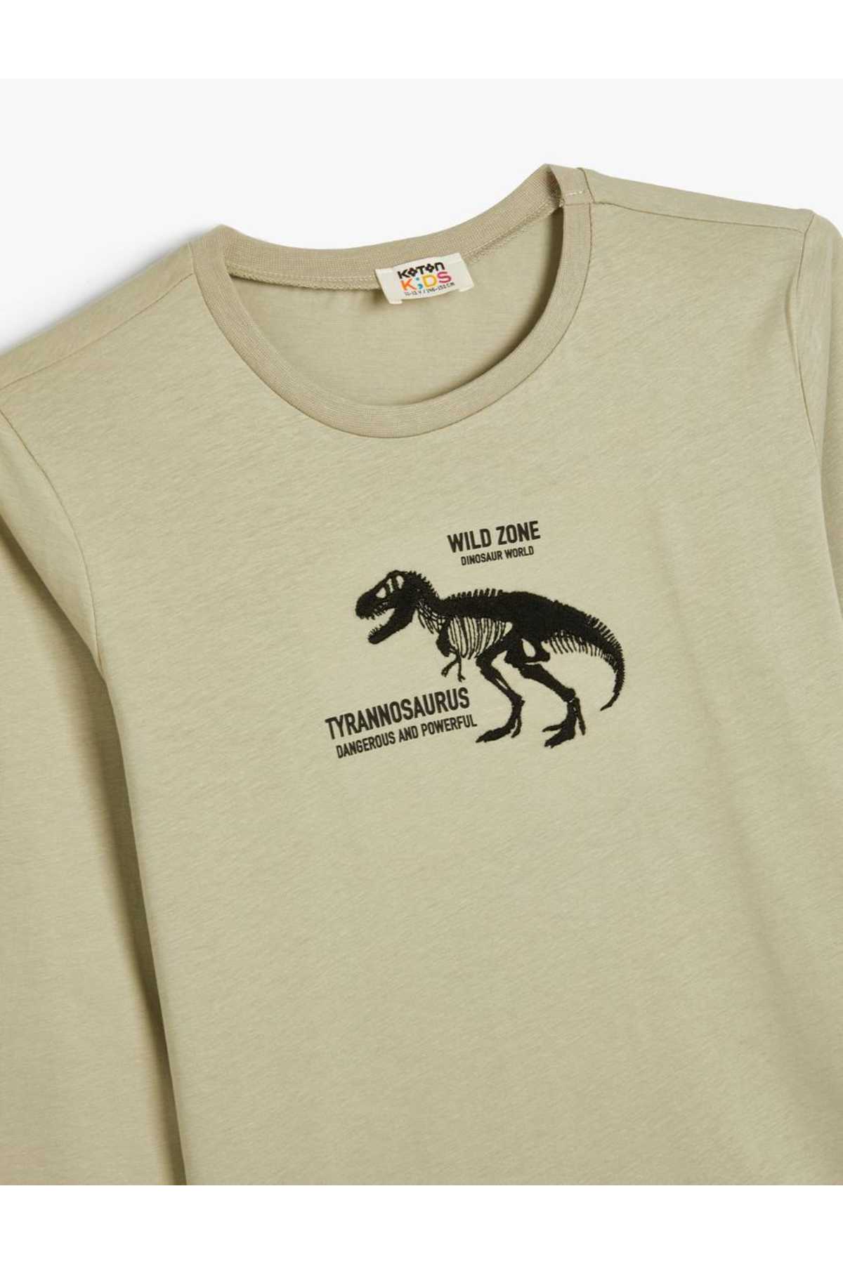 تیشرت دایناسور آستین بلند یقه خدمه نخی