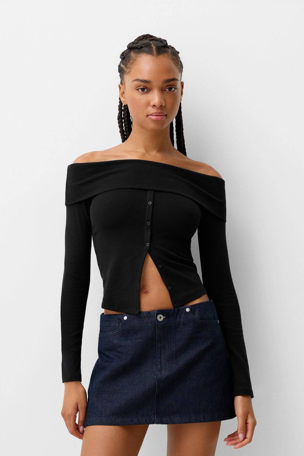 تیشرت آستین بلند دکمه دار