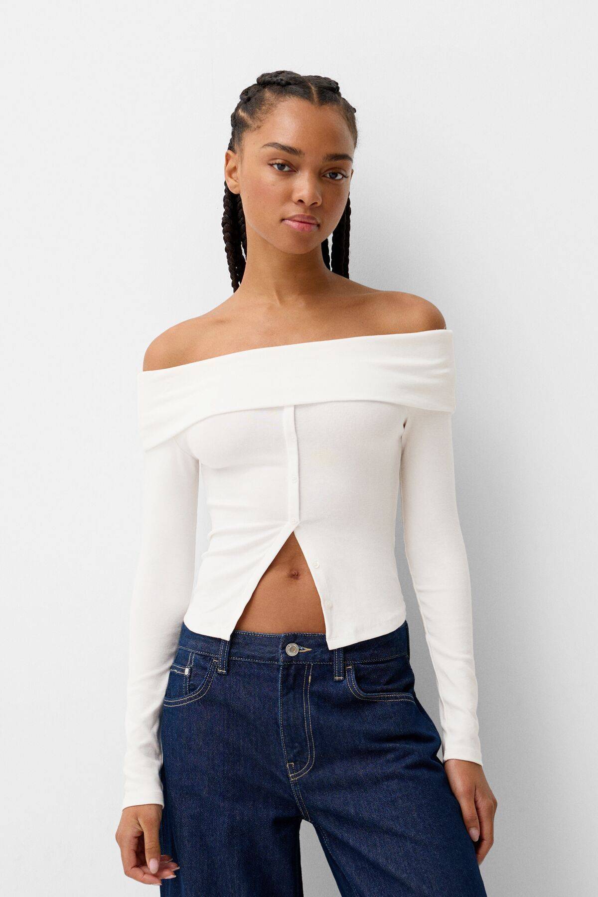 تیشرت آستین بلند دکمه دار