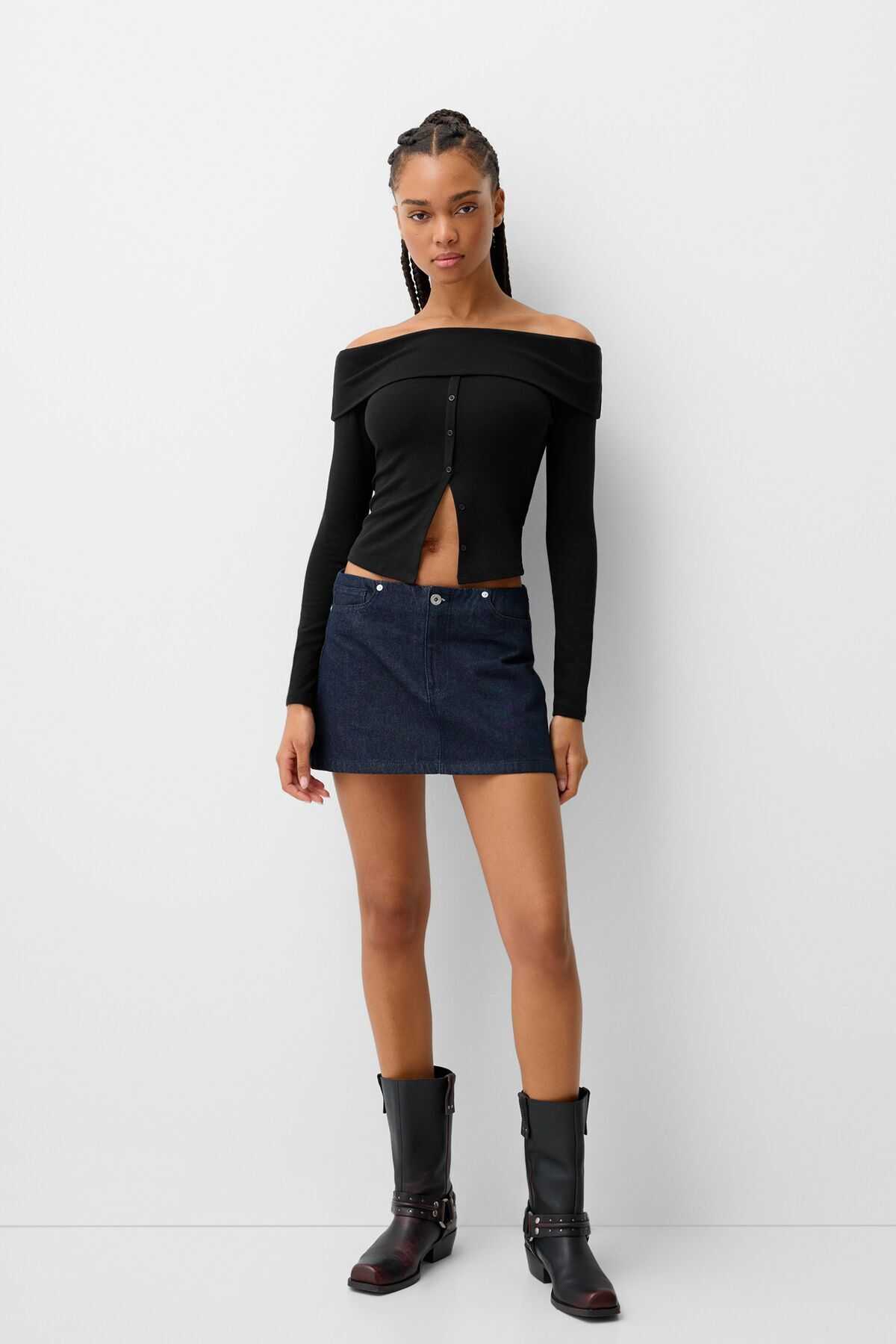 تیشرت آستین بلند دکمه دار