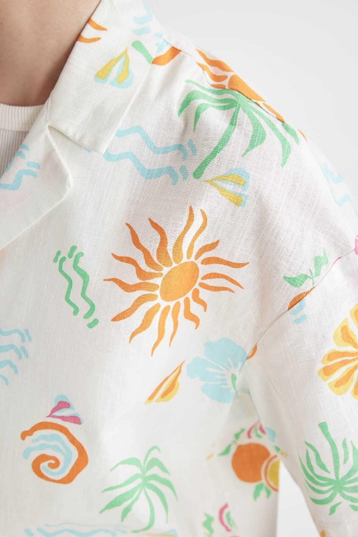 پیراهن آستین کوتاه یقه پیژامه طرح دار سایز بزرگ D5117ax24hs