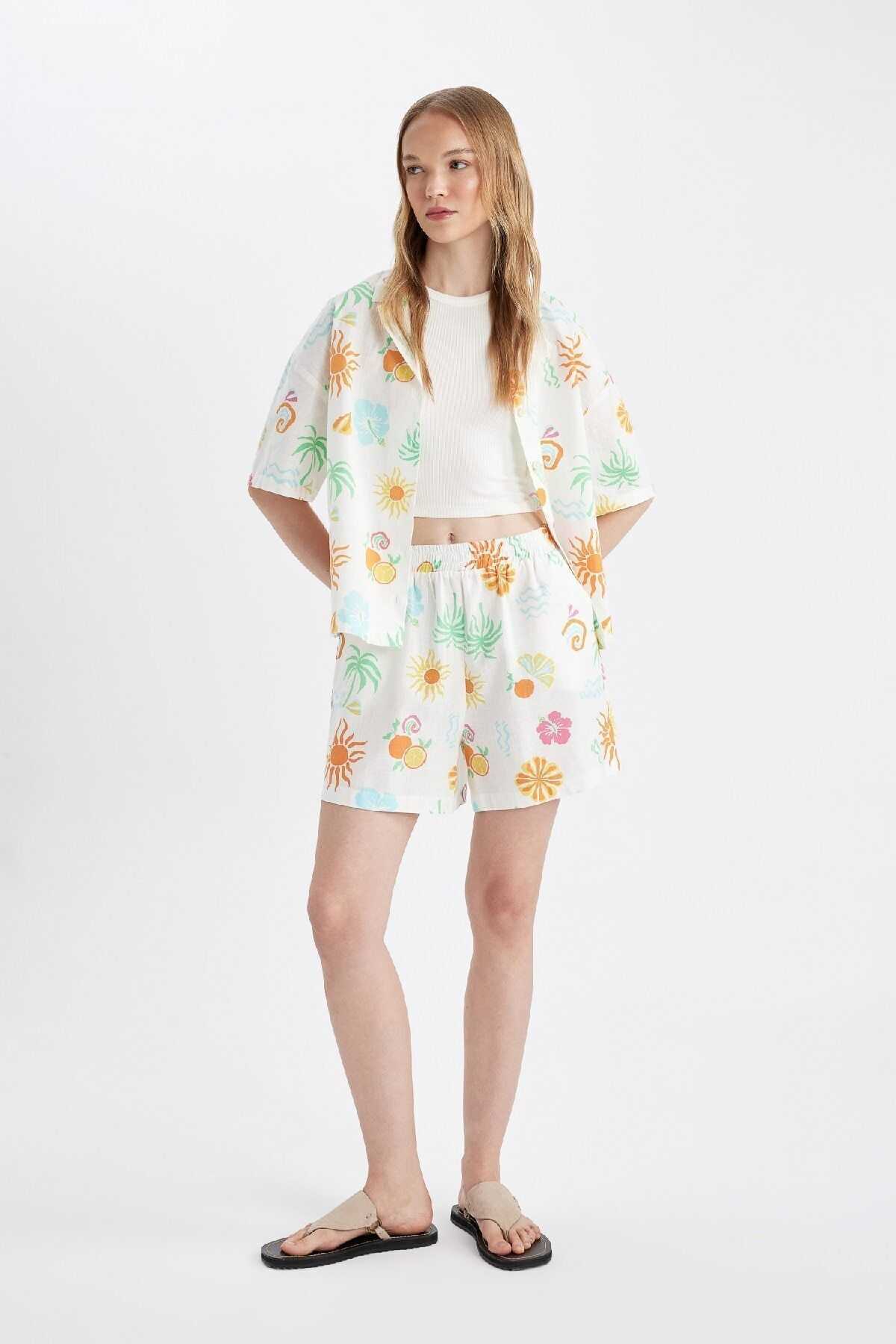 پیراهن آستین کوتاه یقه پیژامه طرح دار سایز بزرگ D5117ax24hs