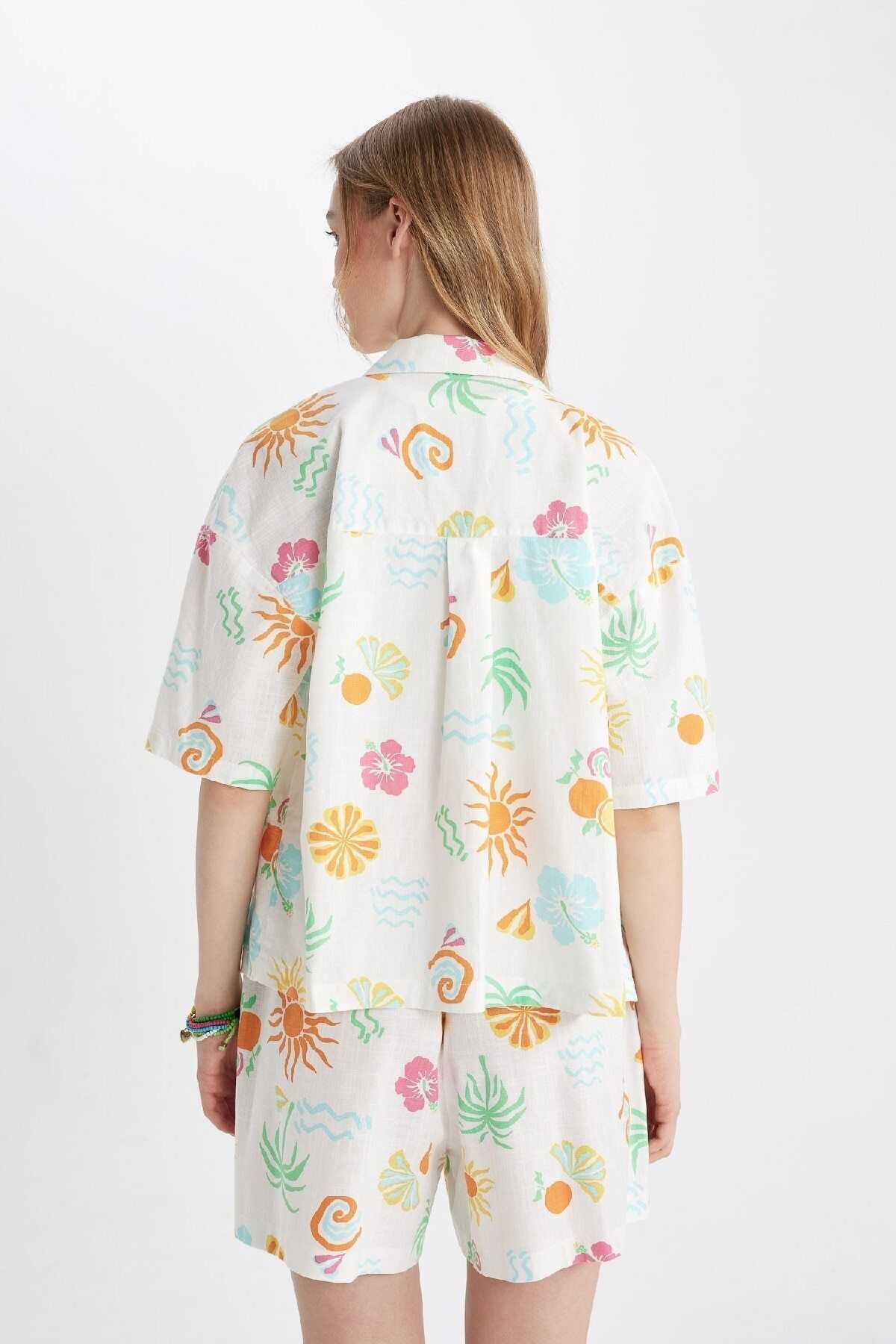 پیراهن آستین کوتاه یقه پیژامه طرح دار سایز بزرگ D5117ax24hs