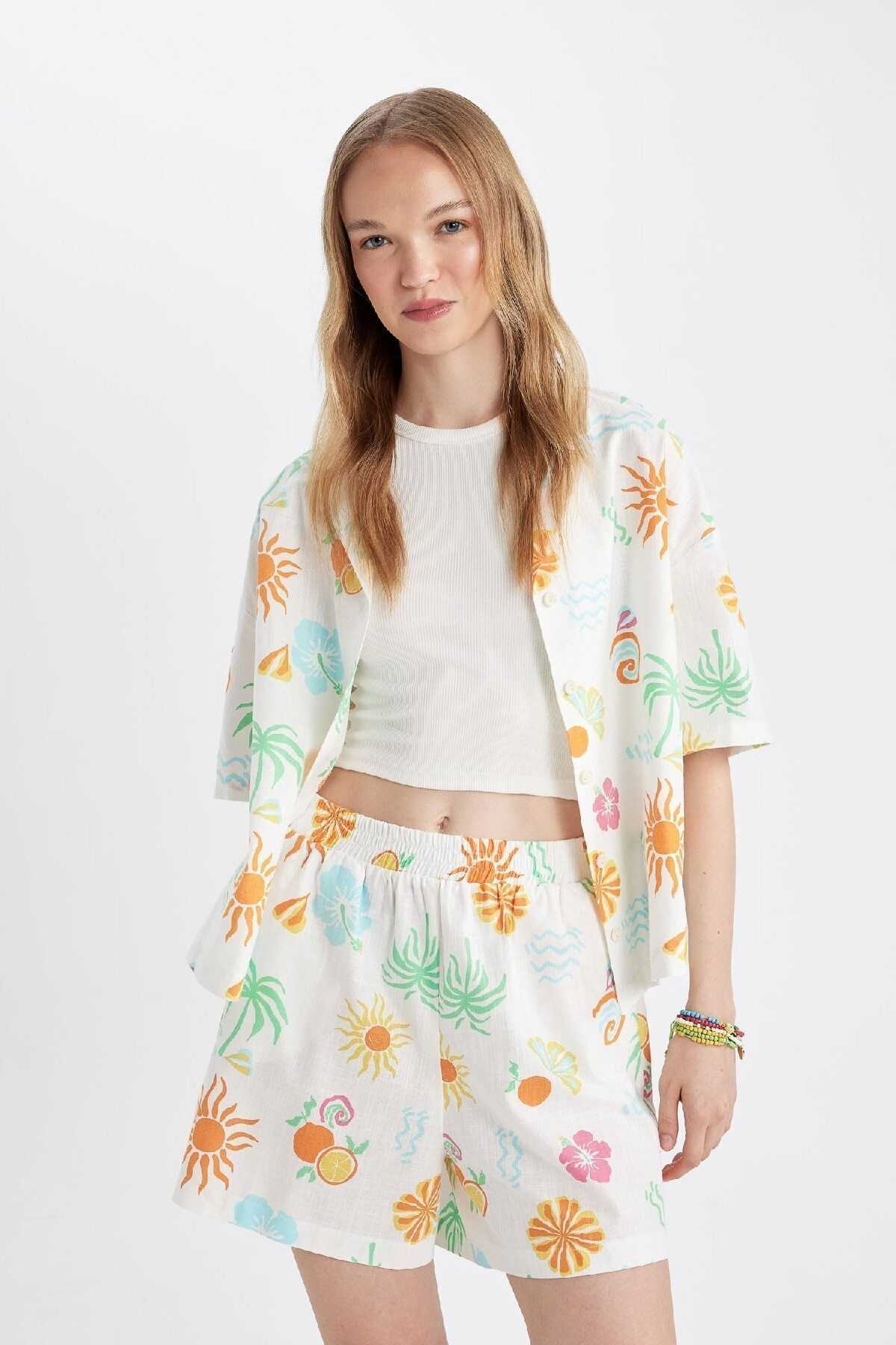 پیراهن آستین کوتاه یقه پیژامه طرح دار سایز بزرگ D5117ax24hs