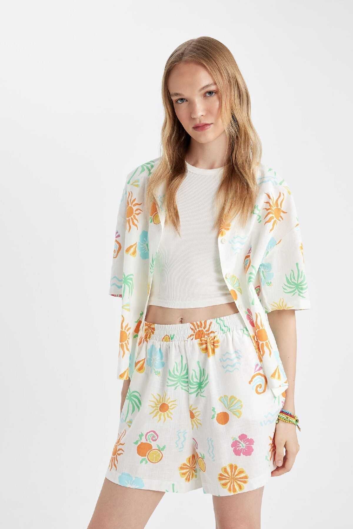 پیراهن آستین کوتاه یقه پیژامه طرح دار سایز بزرگ D5117ax24hs