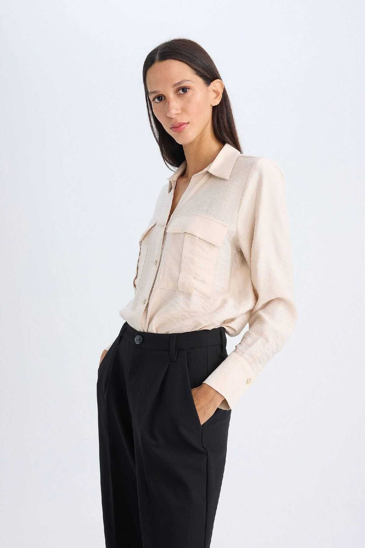 یقه پیراهن بزرگ ساده ساده دو جیب پیراهن ویسکوز D4739ax24au