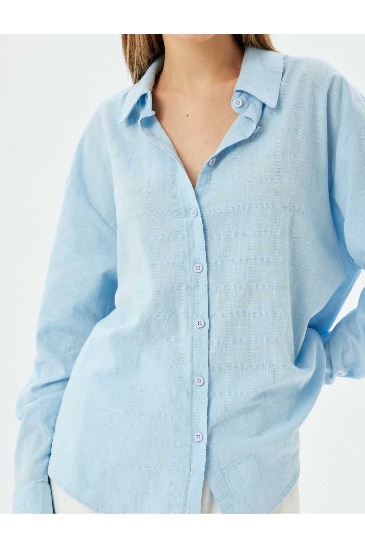 پیراهن سایز بزرگ آستین بلند یقه کلاسیک با دکمه