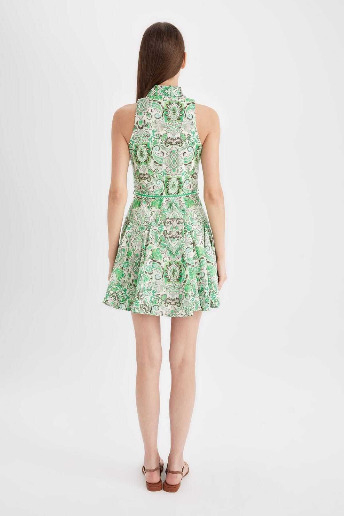 مینی پیراهن طرح دار یقه پیراهن بدون آستین