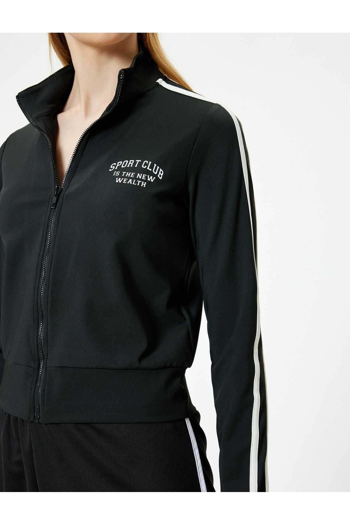 سویشرت زیپ دار چاپ شده با یقه پایه لوله کشی مناسب