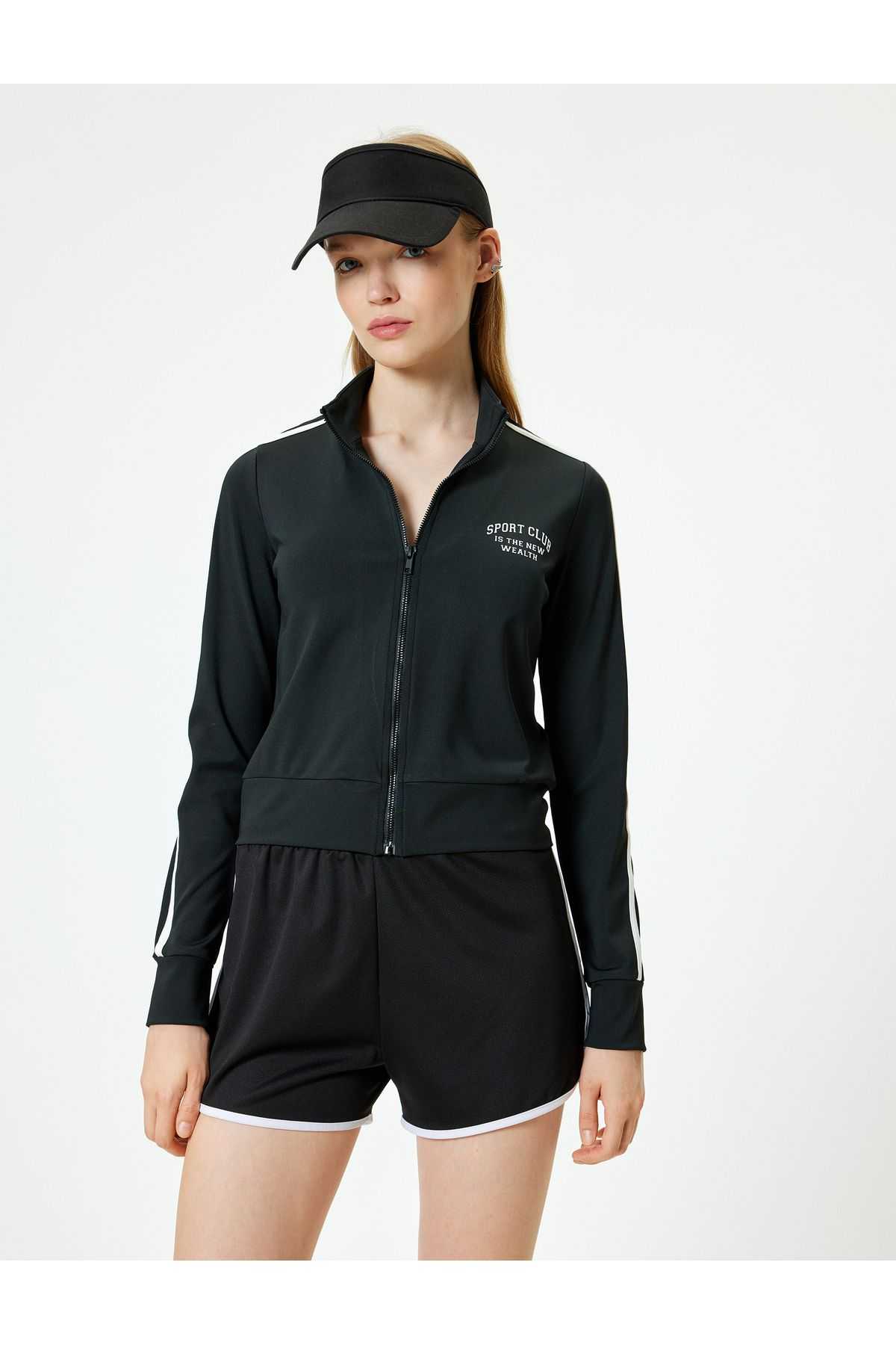 سویشرت زیپ دار چاپ شده با یقه پایه لوله کشی مناسب