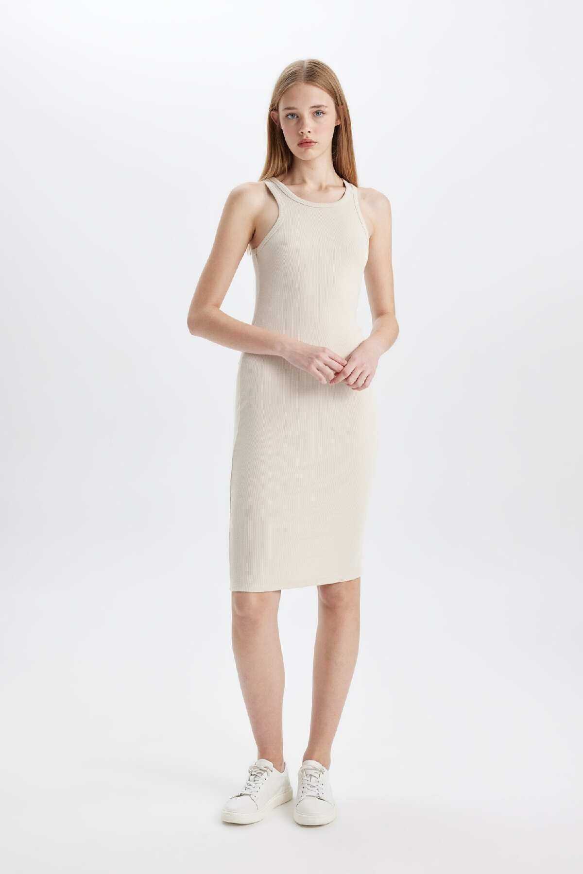 لباس میدی آستین دار آستین دار با یقه هالتر بادیکن