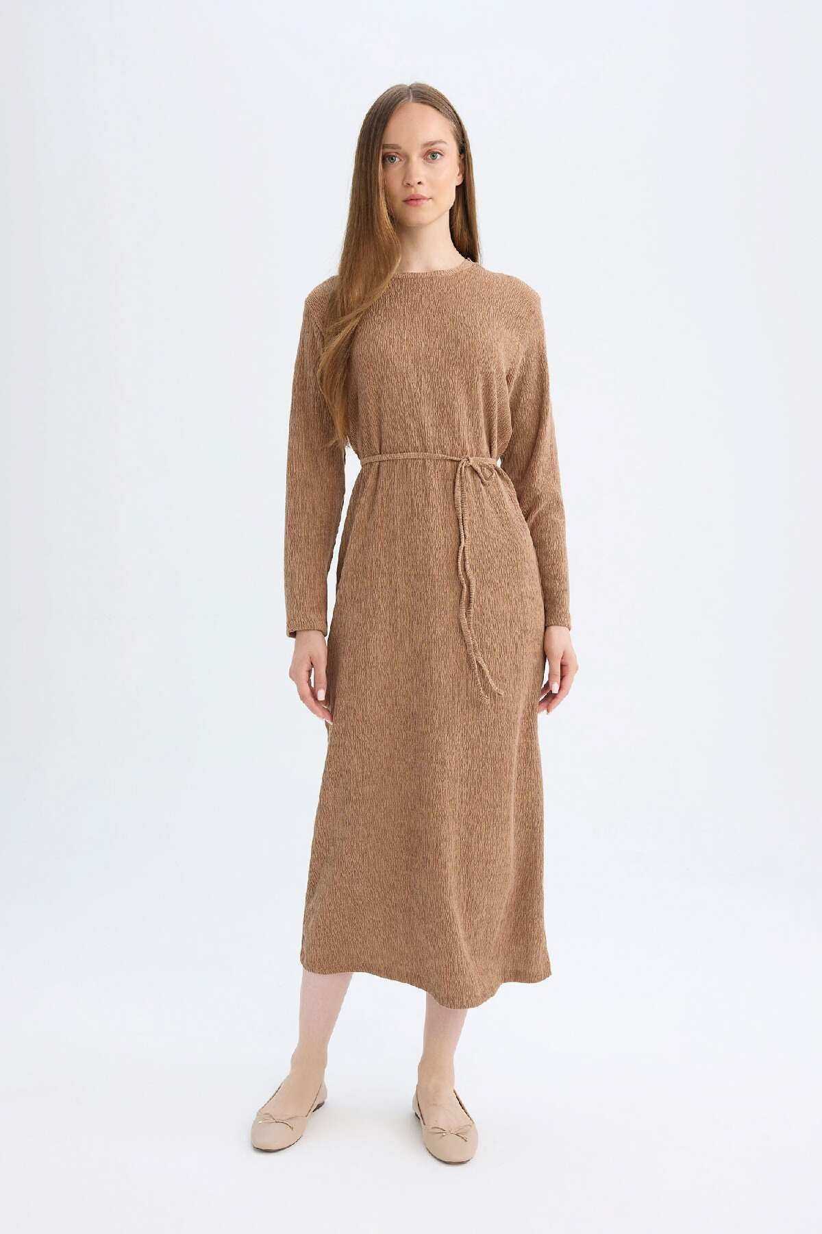 لباس میدی آستین بلند چروک منظم