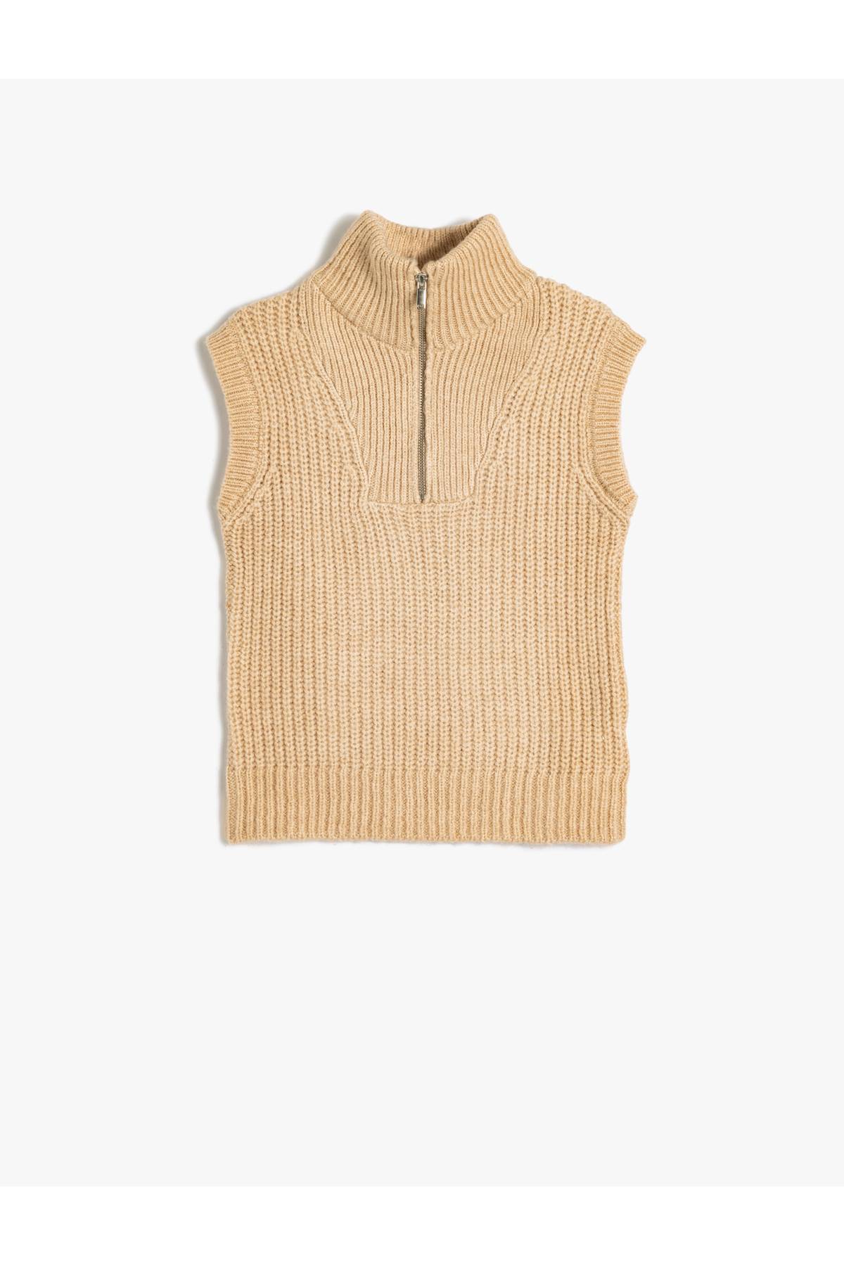 ژاکت بافتنی یقه نیم زیپ آستین دار