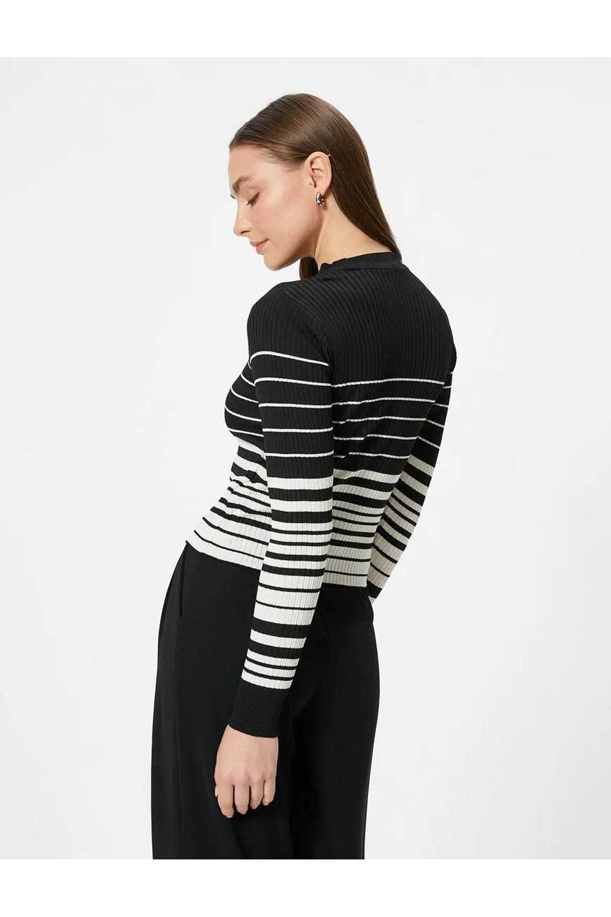 ژاکت بافتنی آستین بلند یقه خدمه بافت