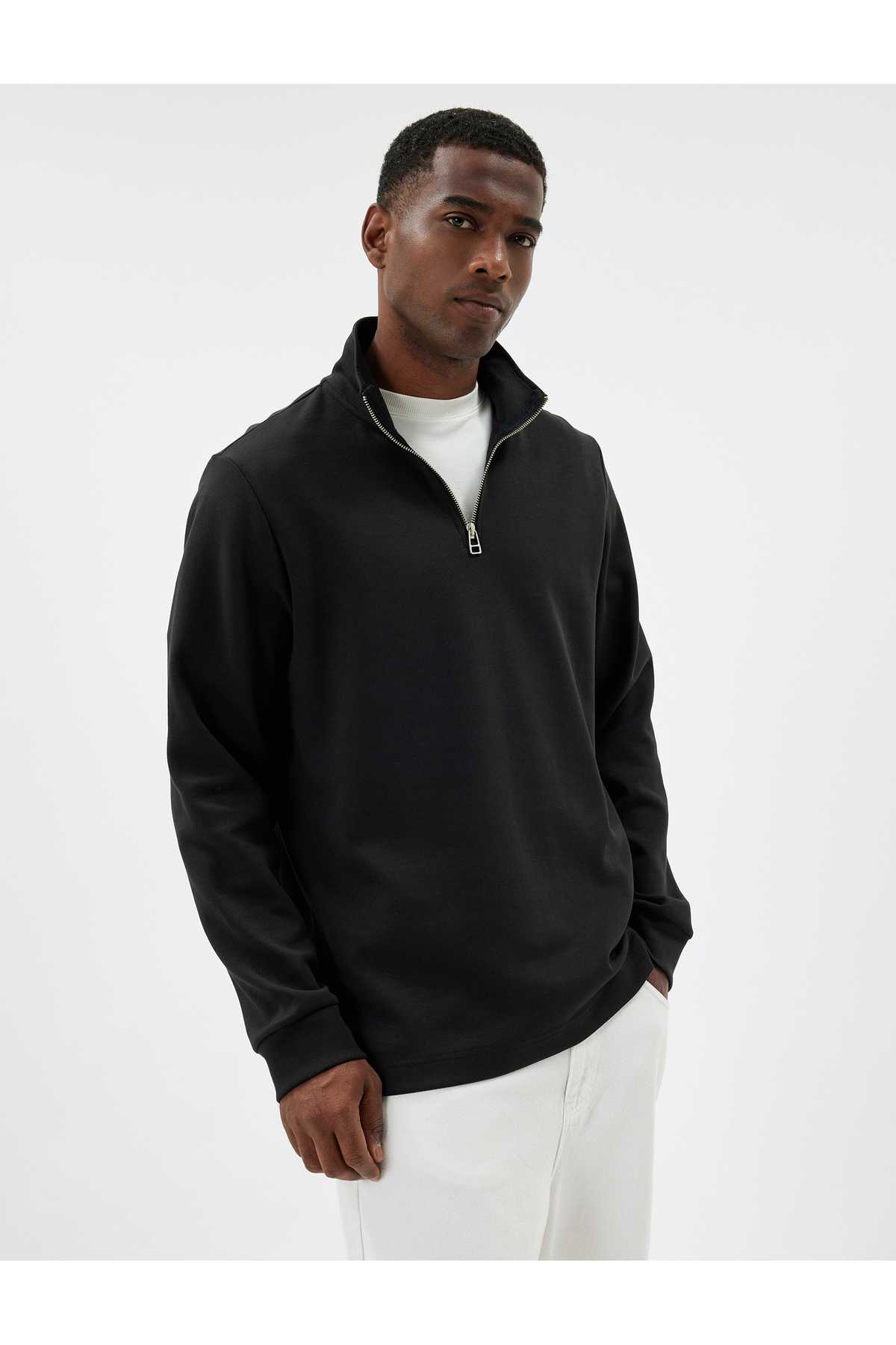 پلیور پایه آستین بلند زیپ دار نخی