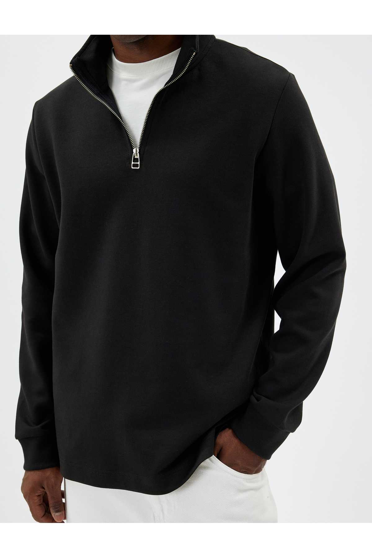 پلیور پایه آستین بلند زیپ دار نخی