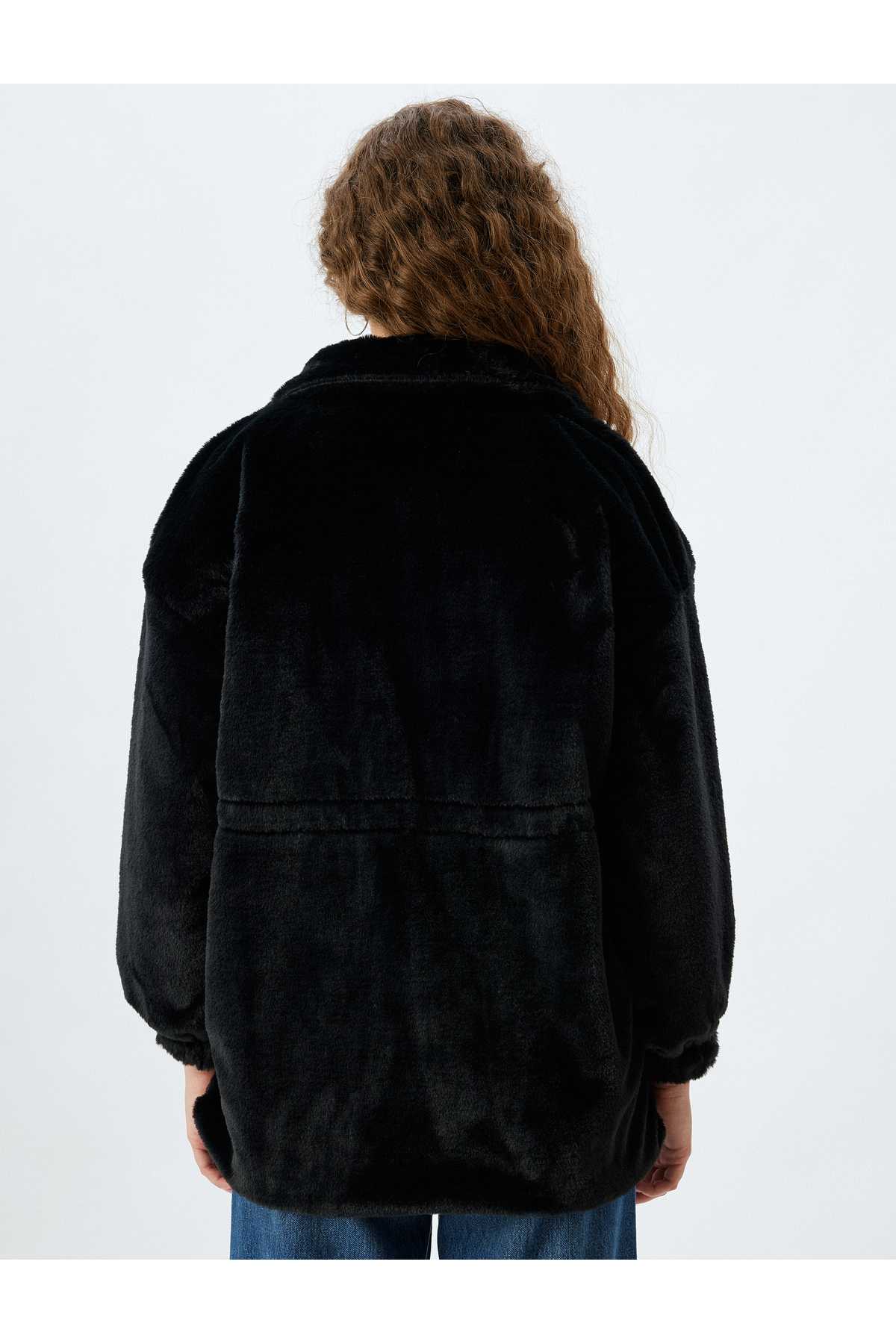 ژاکت بلند با زیپ خز مصنوعی