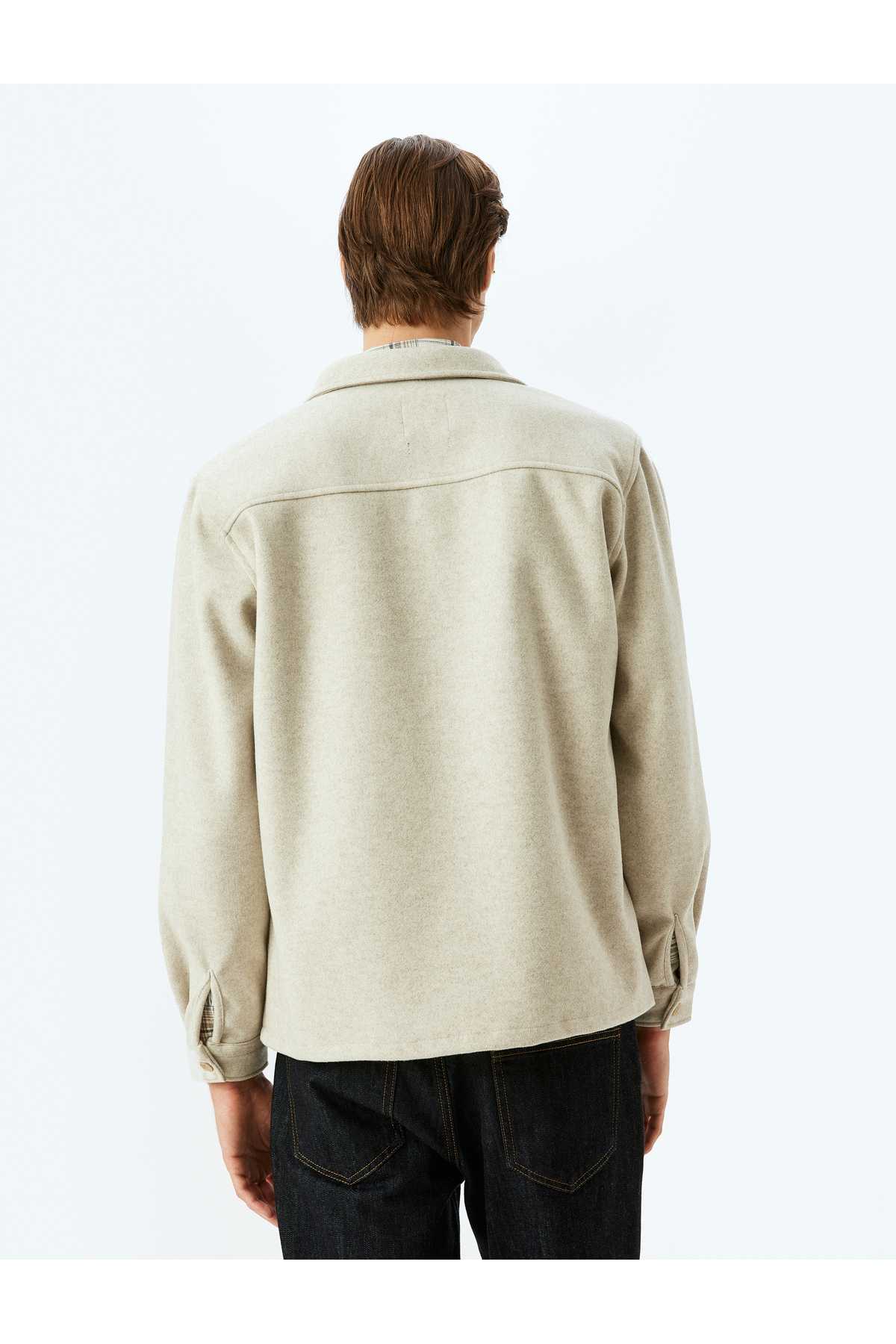 آستین بلند ویسکوز ترکیبی جیب کت پیراهن مفصل