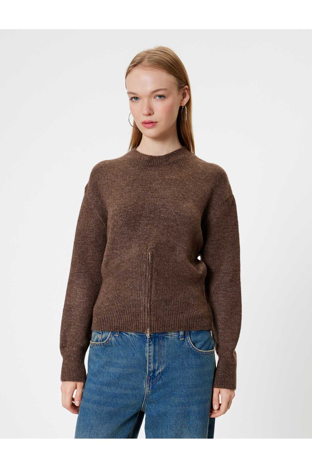 زیپ پلیور یقه خدمه آستین بلند با بافت نرم