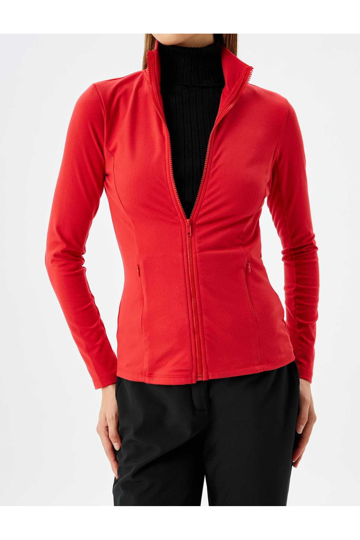 سویشرت پشمی زیپ دار یقه بلند با جیب باریک