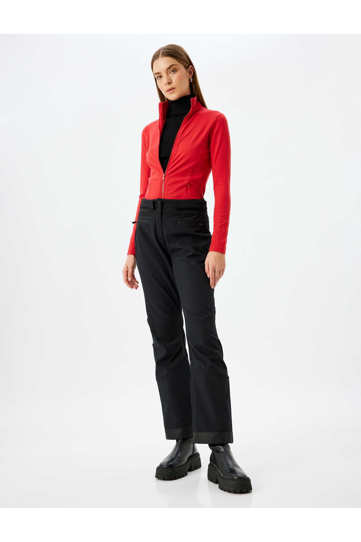 سویشرت پشمی زیپ دار یقه بلند با جیب باریک