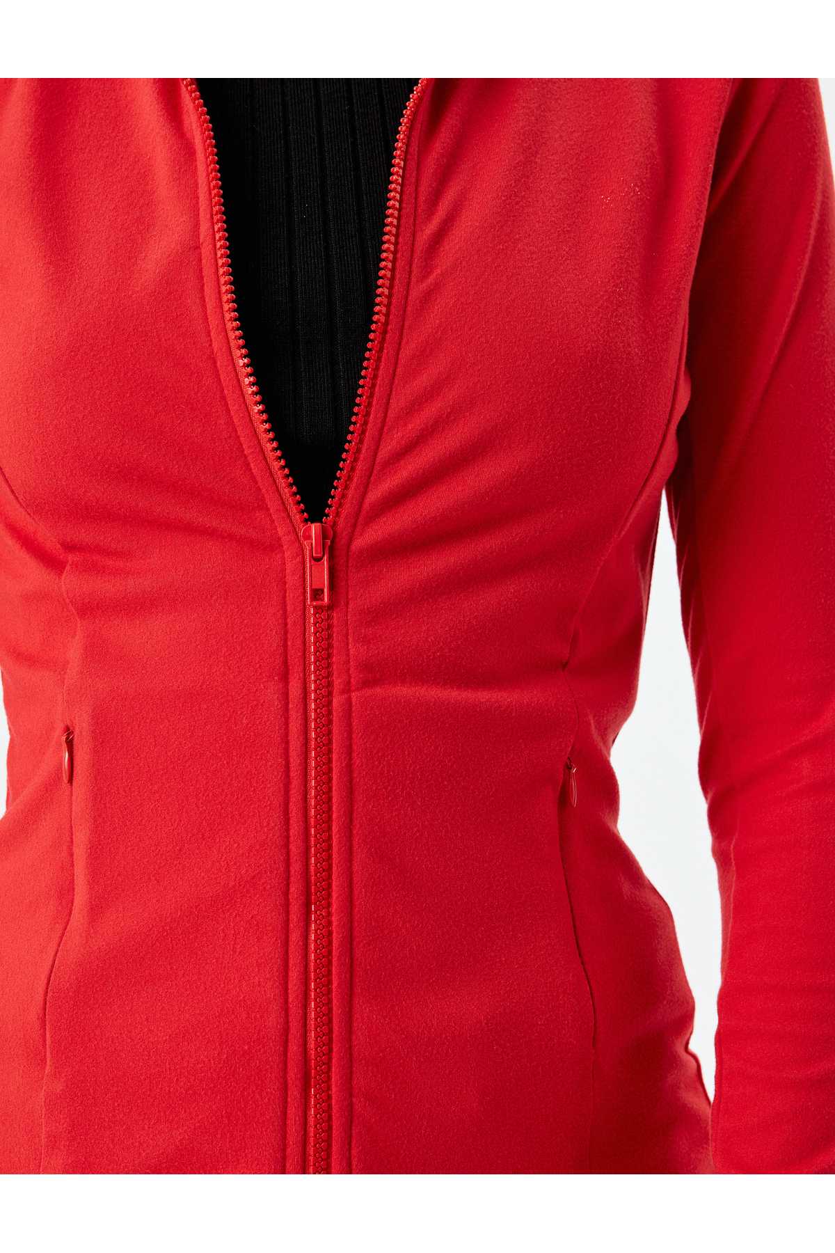 سویشرت پشمی زیپ دار یقه بلند با جیب باریک