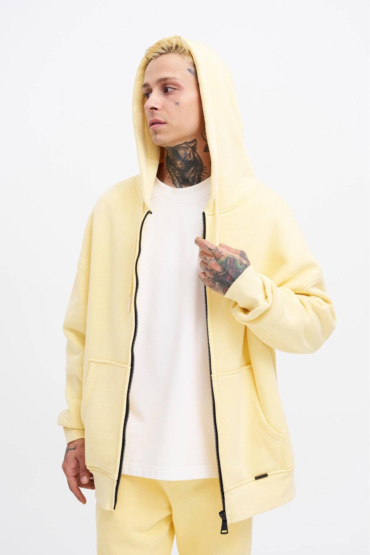 سویشرت ساده زیپ دار جیب دار یاسی یخی