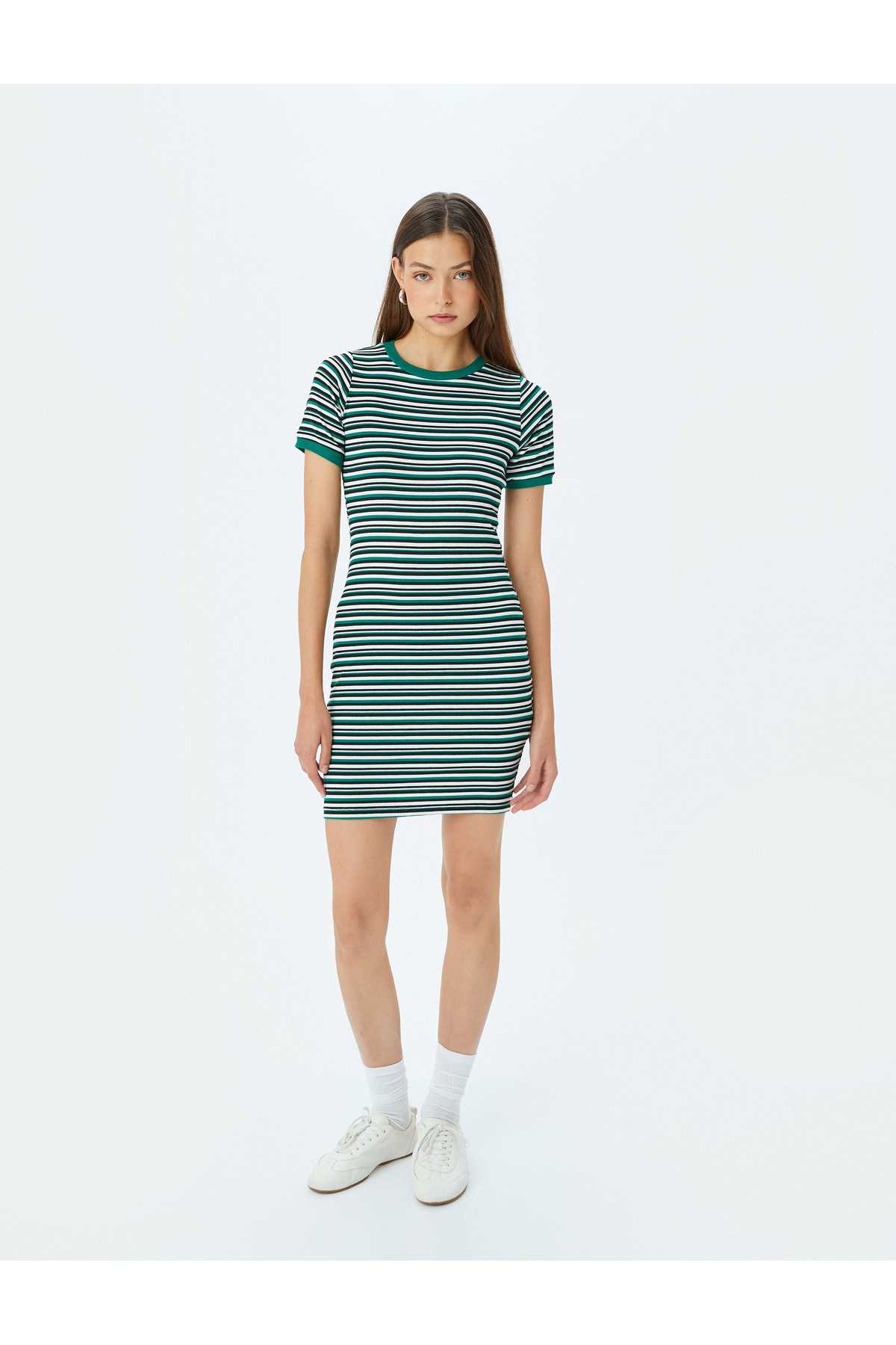 لباس مینی بادیکن آجدار آستین کوتاه یقه خدمه