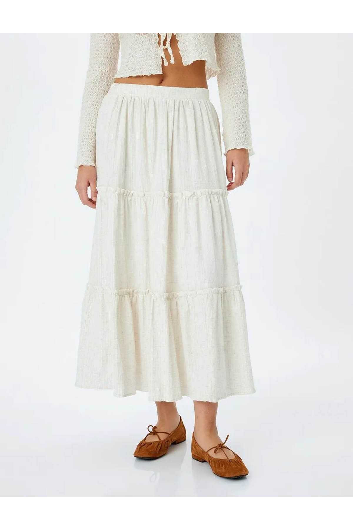 دامن بلند کمر با مخلوط کتانی