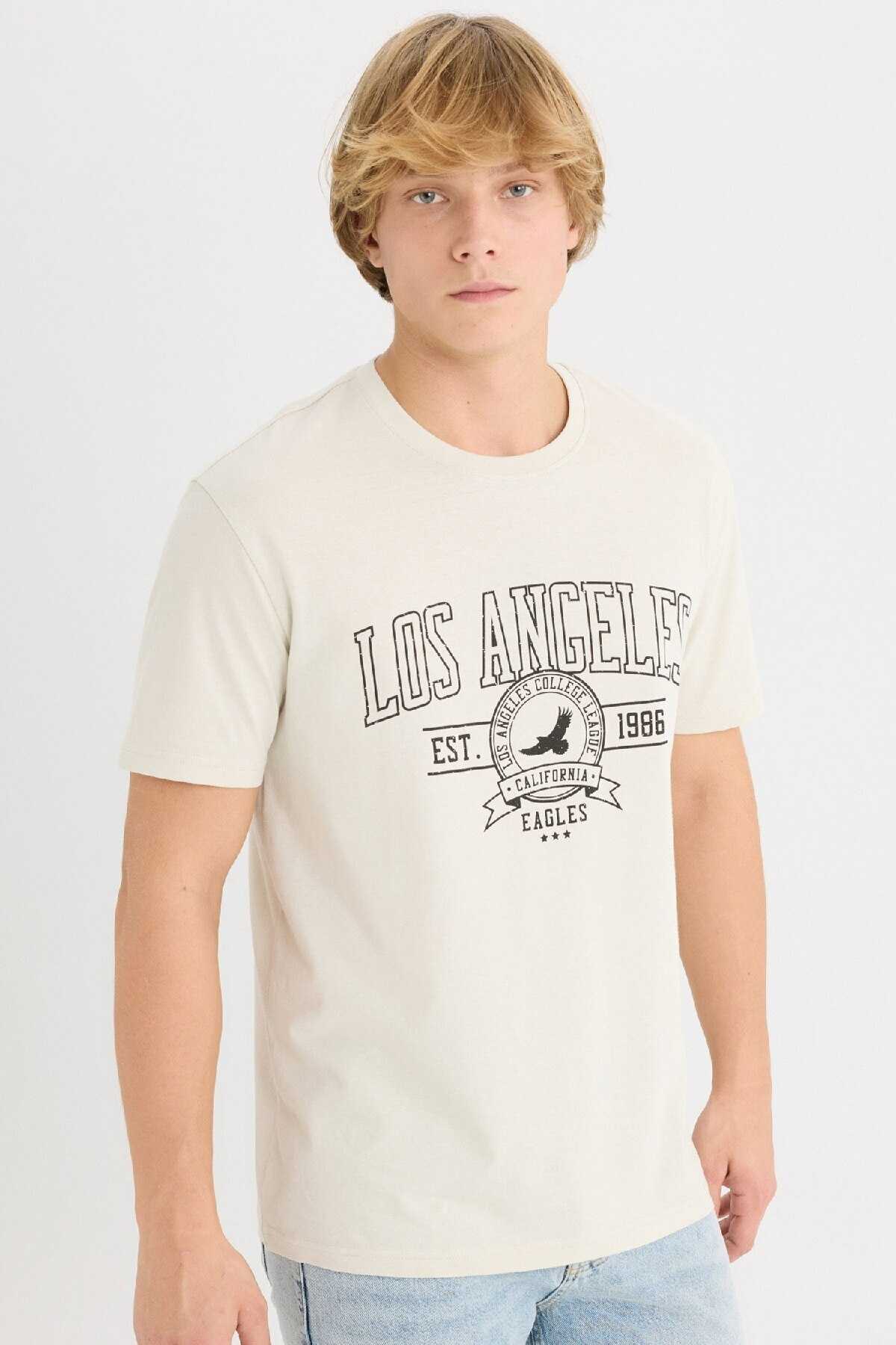 تیشرت آستین کوتاه یقه پرینت معمولی