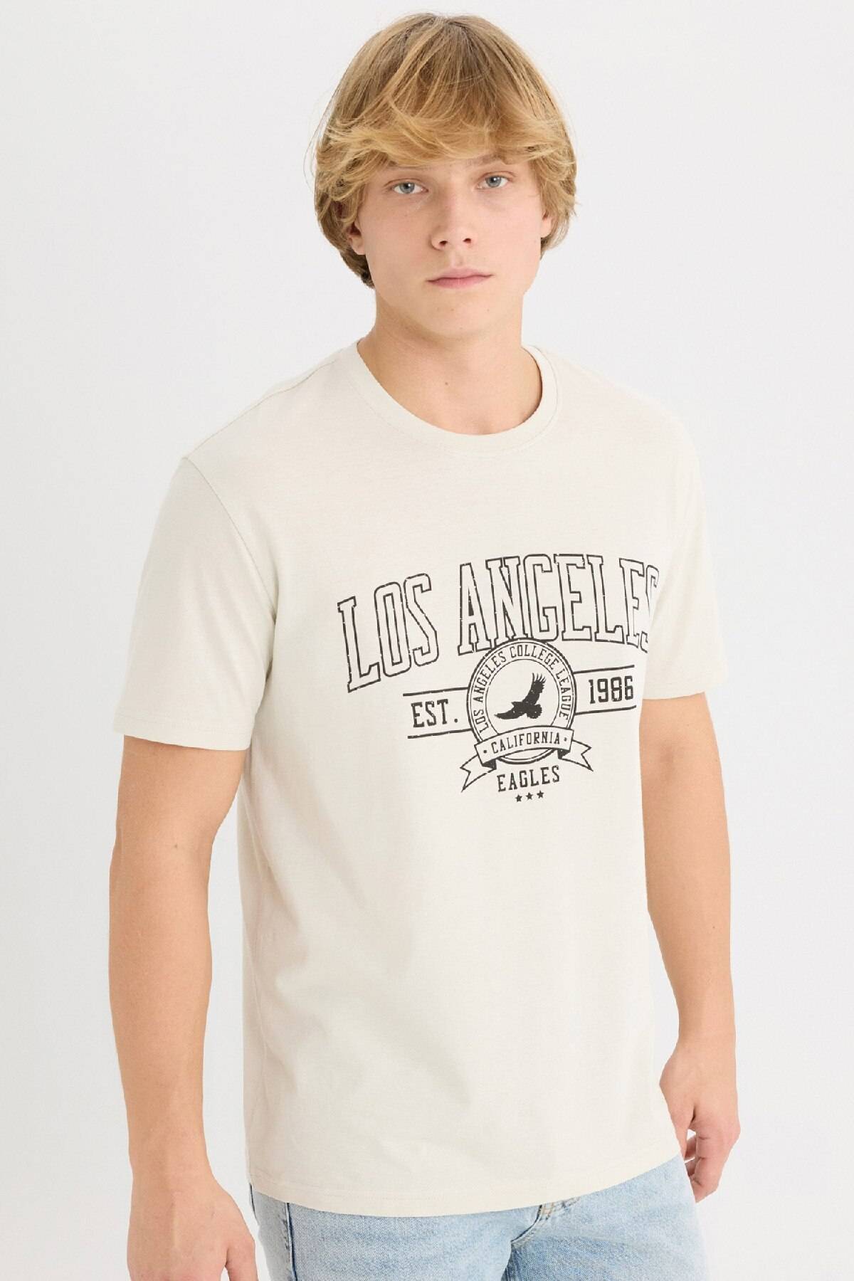 تیشرت آستین کوتاه یقه پرینت معمولی