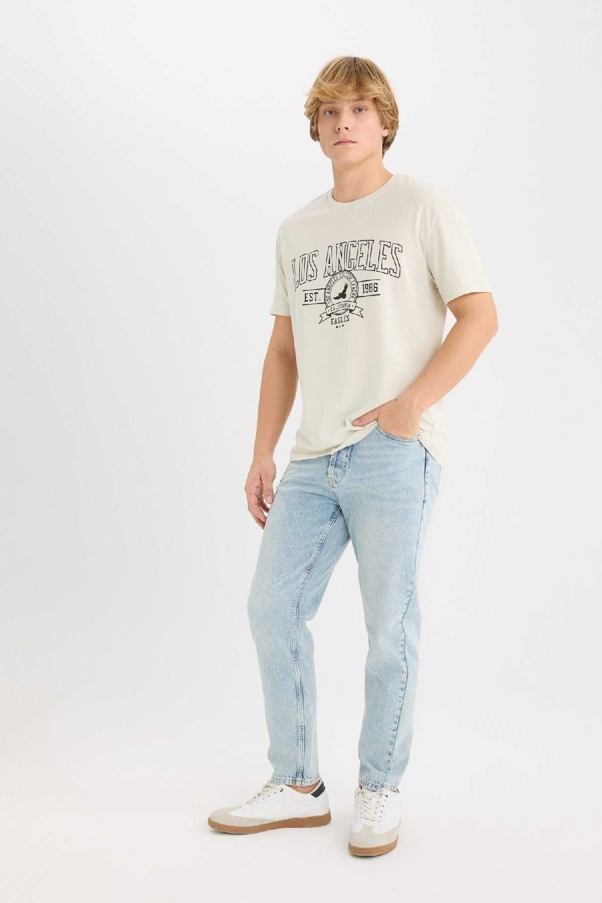 تیشرت آستین کوتاه یقه پرینت معمولی