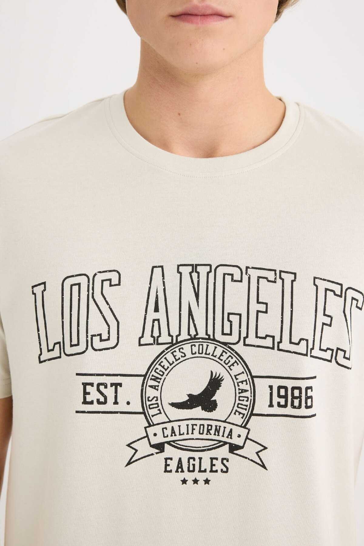 تیشرت آستین کوتاه یقه پرینت معمولی