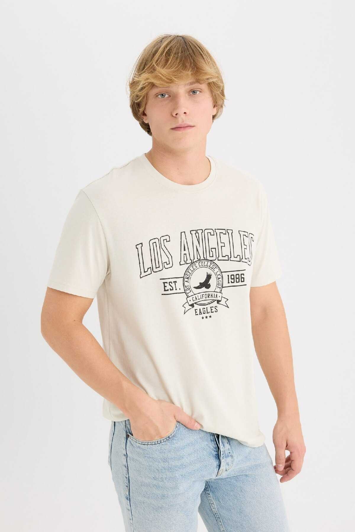 تیشرت آستین کوتاه یقه پرینت معمولی