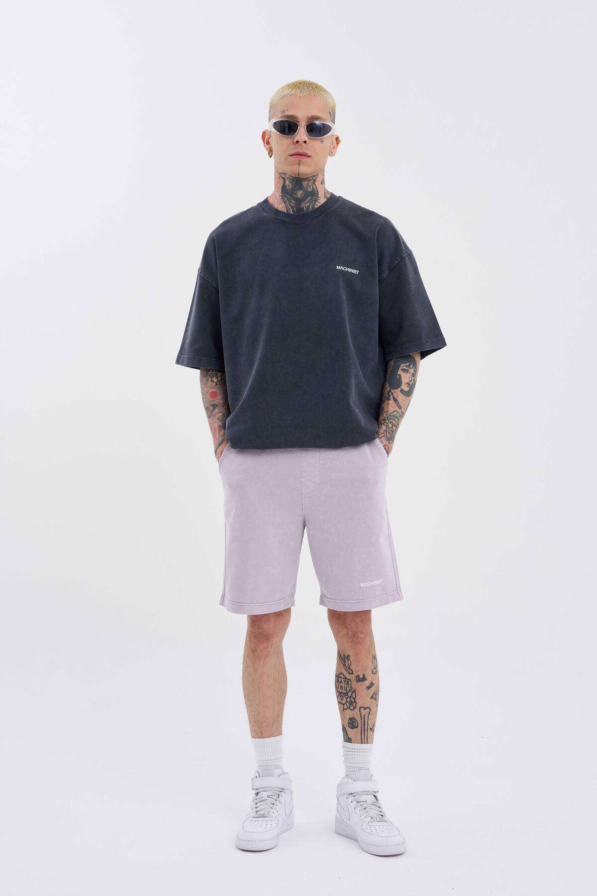 شلوارک ساده و لوکس خاکستری شسته شده