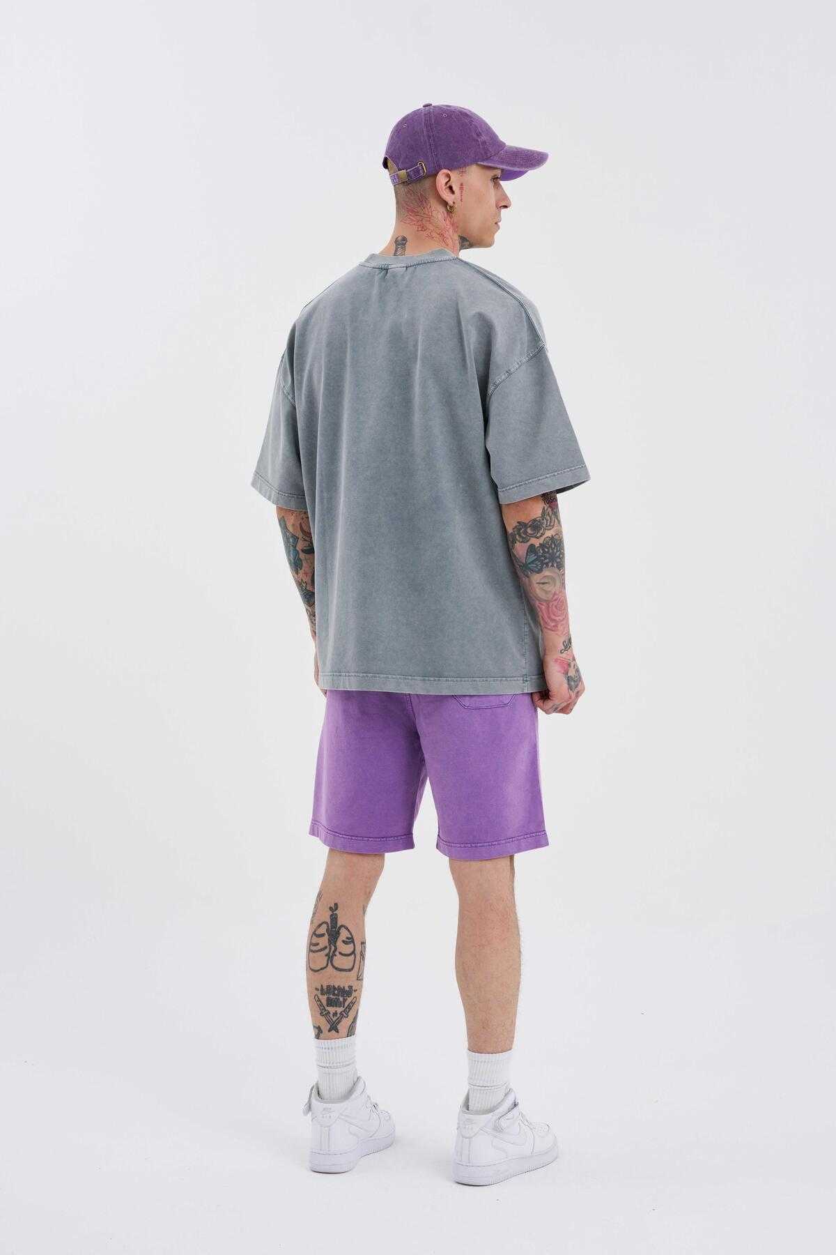 شلوارک ساده و لوکس خاکستری شسته شده