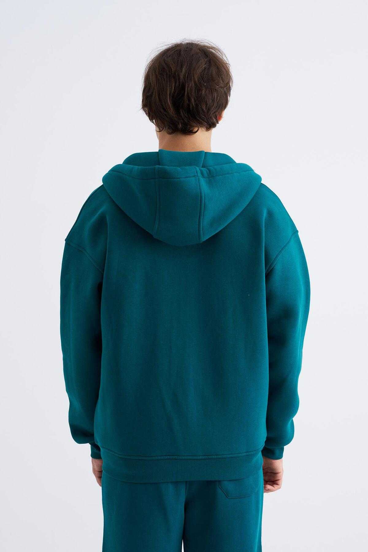 سویشرت ساده زیپ دار جیب دار یاسی یخی